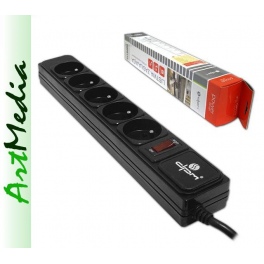 listwa przeciwprzepięciowa 5 gniazd , 1,5m czarna 