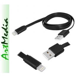 kabel USB - IPHONE 8 PIN płaski czarny 1,0 m