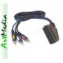 kabel DVBT EURO SCART gniazdo - 3 wtyki RCA  1,0 m